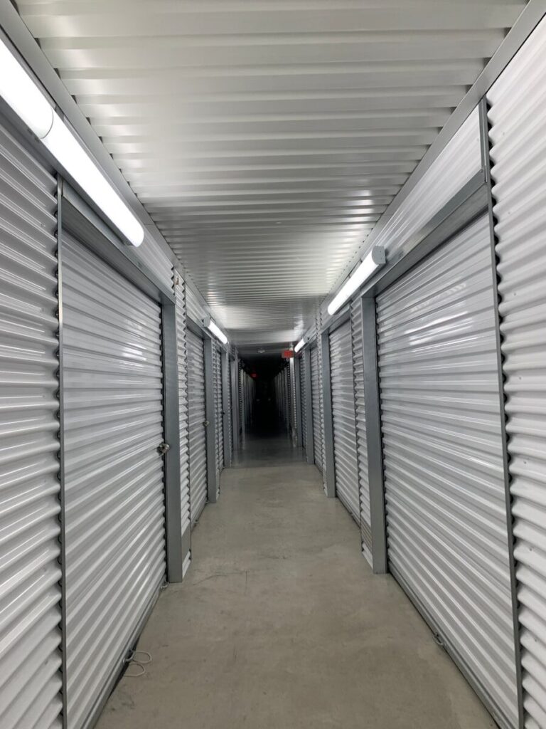a long row of storage units in a building