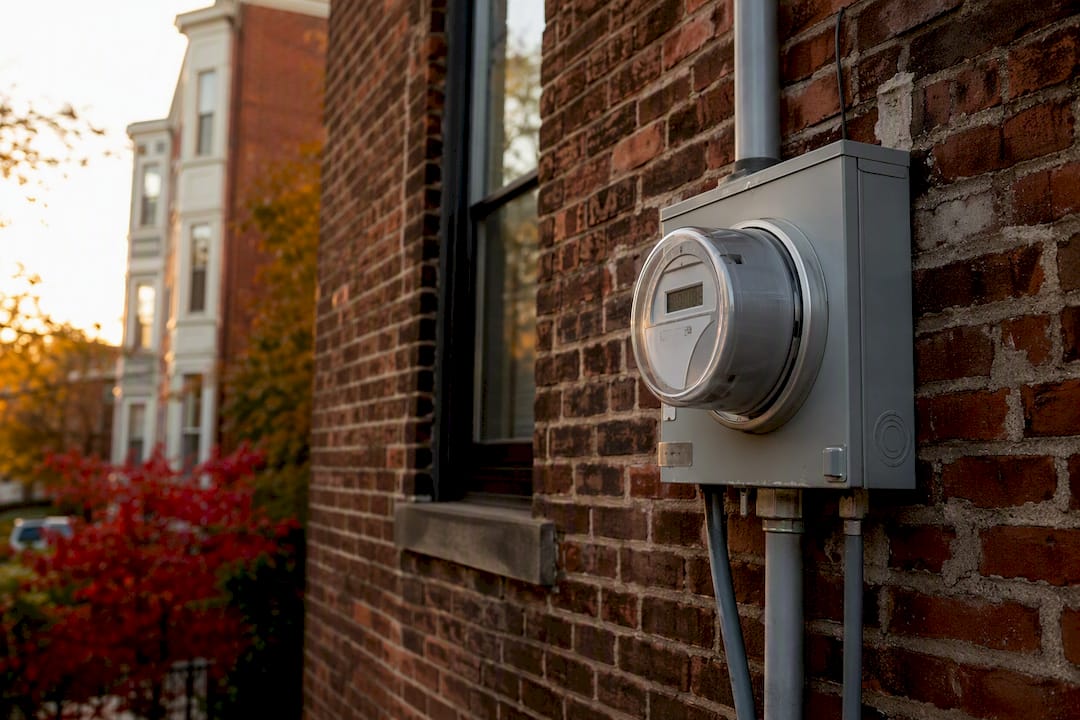 Electric meter on Boston apartment exterior